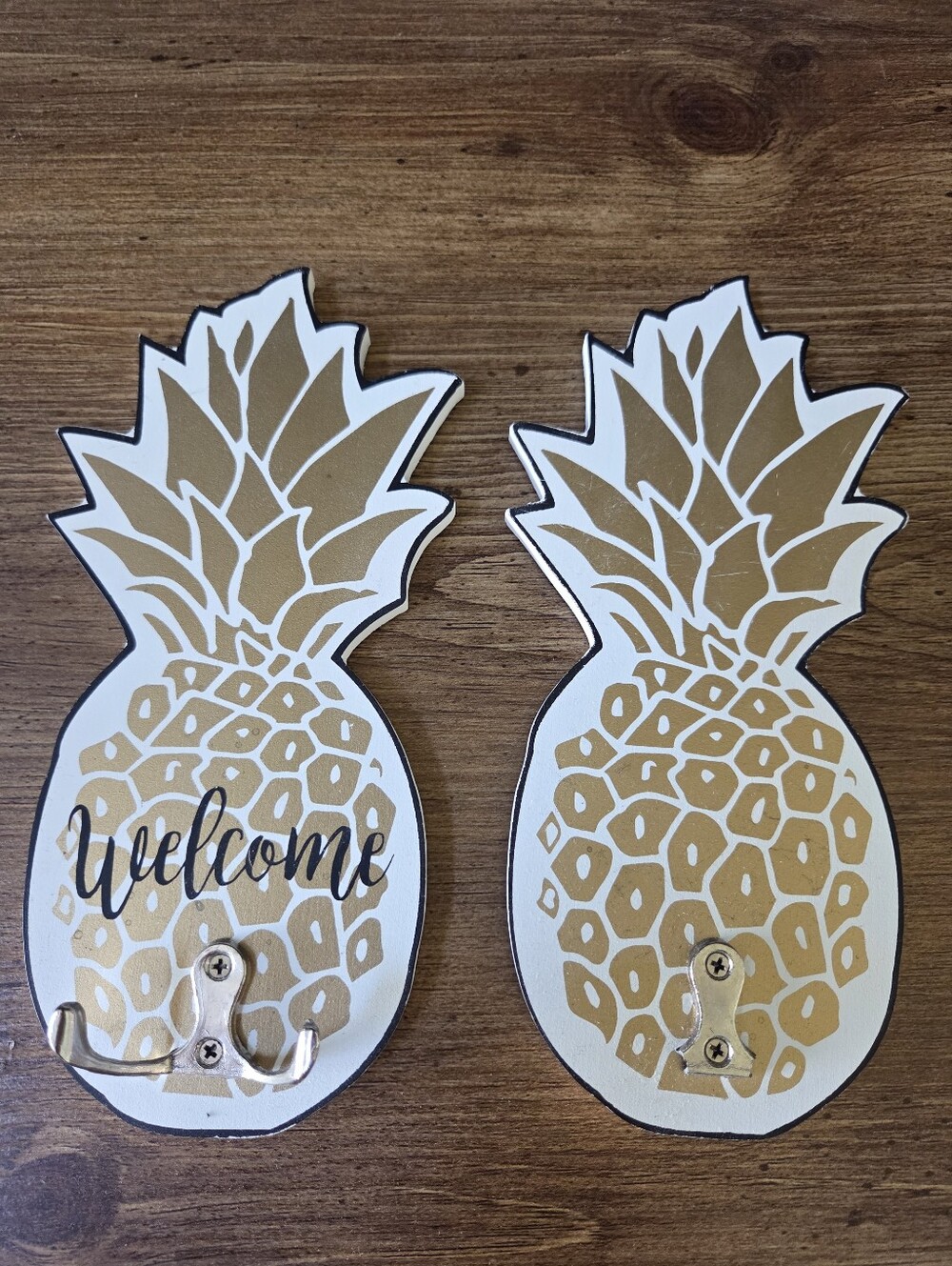 Set of 2 Pineapple Wall Hooks / Key Holders (One Needs Hook Replacement)
